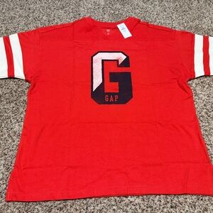 GAP Boy’s Size XL Fashion Graphic Poster Red and White Striped Sleeve Tee Shirt
